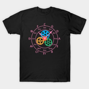 Circle of Fifths Mechanical Clock Style Hot Pink T-Shirt